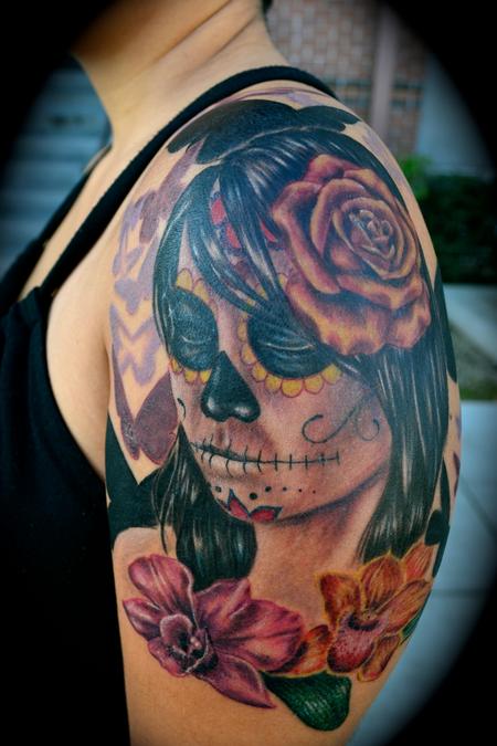 Ryan El Dugi Lewis - Day of the Dead Woman Portrait with Orchids